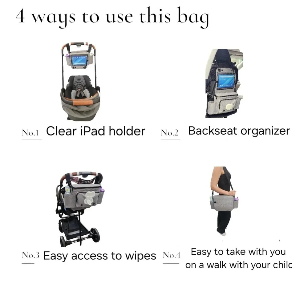 Baby‎ diaper bag organizer for baby stroller, Gray - Picture 7 of 9